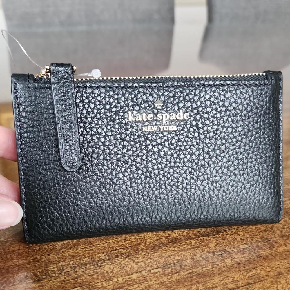 Kate Spade Black Pebbled Leather Bifold Wallet NWOT